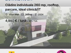 Cladire individuala 260 mp, rooftop, parcare, ideal clinica/IT